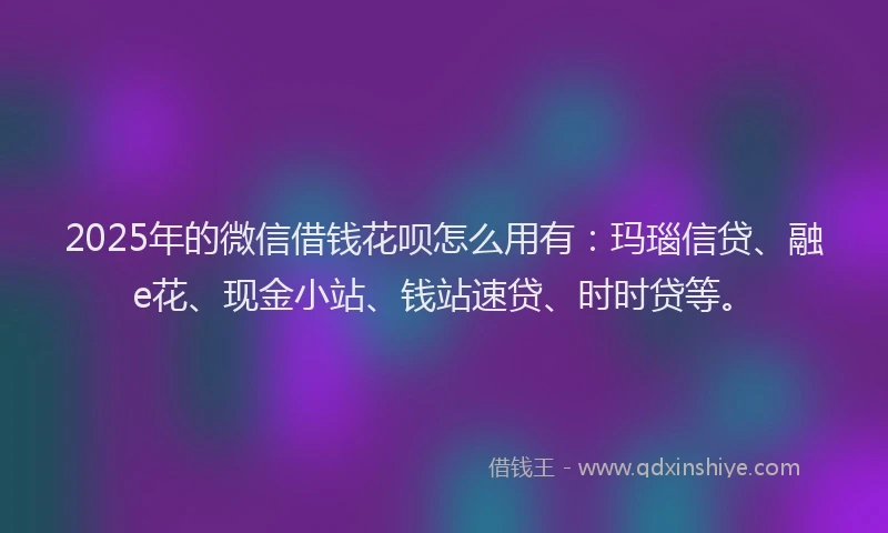 2025年的微信借钱花呗怎么用有：玛瑙信贷、融e花、现金小站、钱站速贷、时时贷等。