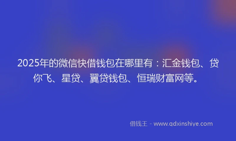 2025年的微信快借钱包在哪里有：汇金钱包、贷你飞、星贷、翼贷钱包、恒瑞财富网等。