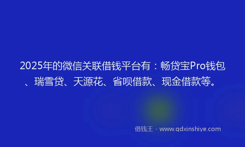 2025年的微信关联借钱平台有：畅贷宝Pro钱包、瑞雪贷、天源花、省呗借款、现金借款等。