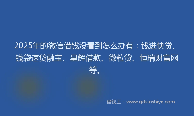 2025年的微信借钱没看到怎么办有：钱进快贷、钱袋速贷融宝、星辉借款、微粒贷、恒瑞财富网等。