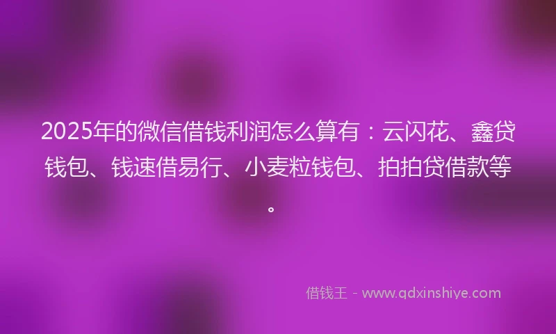 2025年的微信借钱利润怎么算有：云闪花、鑫贷钱包、钱速借易行、小麦粒钱包、拍拍贷借款等。