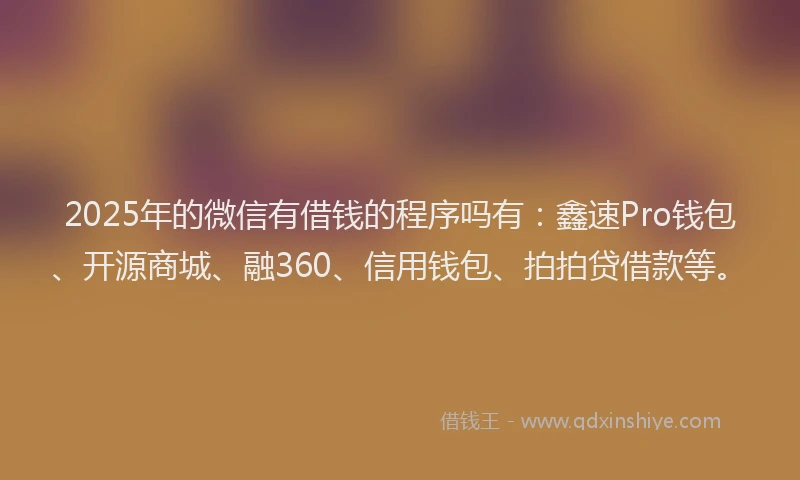 2025年的微信有借钱的程序吗有：鑫速Pro钱包、开源商城、融360、信用钱包、拍拍贷借款等。