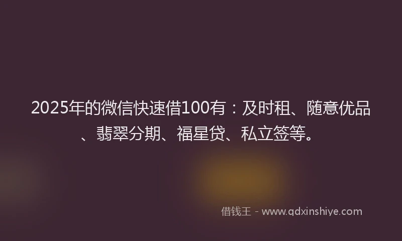 2025年的微信快速借100有：及时租、随意优品、翡翠分期、福星贷、私立签等。
