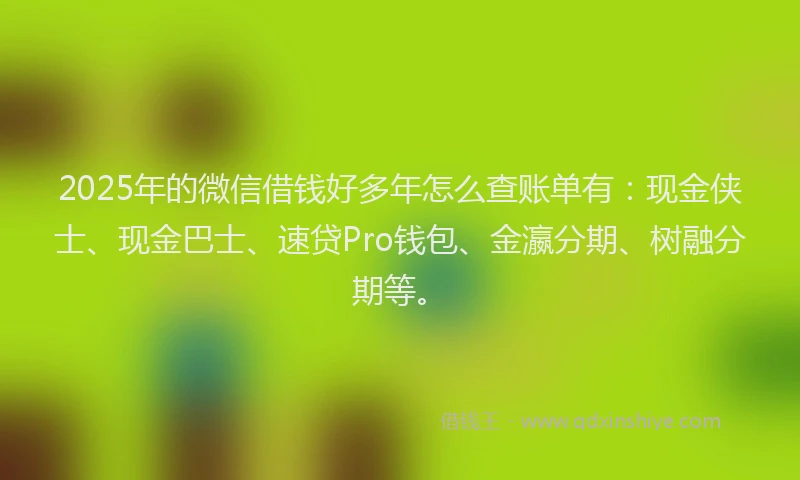 2025年的微信借钱好多年怎么查账单有：现金侠士、现金巴士、速贷Pro钱包、金瀛分期、树融分期等。