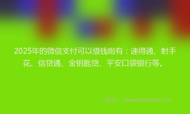 2025年的微信支付可以借钱啦有:速得通、射手花、信贷通、金钥匙贷、平安口袋银行等。