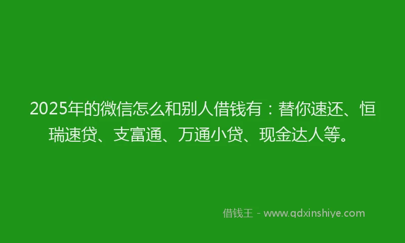 2025年的微信怎么和别人借钱有：替你速还、恒瑞速贷、支富通、万通小贷、现金达人等。