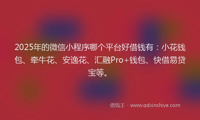 2025年的微信小程序哪个平台好借钱有：小花钱包、牵牛花、安逸花、汇融Pro+钱包、快借易贷宝等。