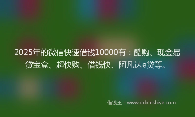 2025年的微信快速借钱10000有：酷购、现金易贷宝盒、超快购、借钱快、阿凡达e贷等。