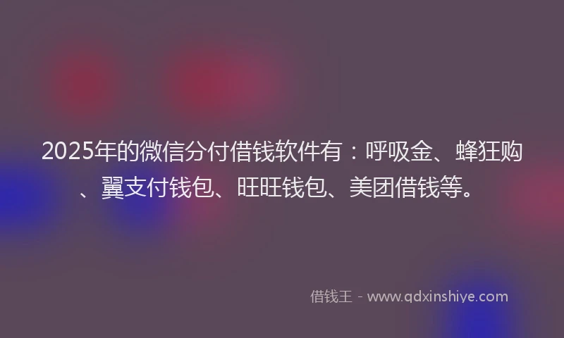 2025年的微信分付借钱软件有：呼吸金、蜂狂购、翼支付钱包、旺旺钱包、美团借钱等。