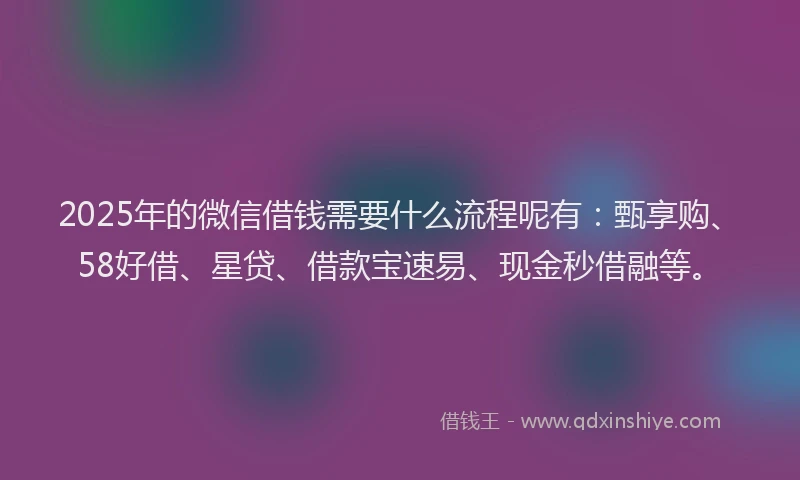 2025年的微信借钱需要什么流程呢有：甄享购、58好借、星贷、借款宝速易、现金秒借融等。