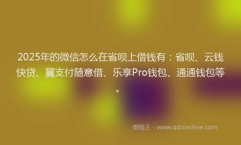 2025年的微信怎么在省呗上借钱有：省呗、云钱快贷、翼支付随意借、乐享Pro钱包、通通钱包等。