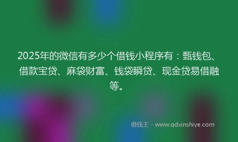 2025年的微信有多少个借钱小程序有：甄钱包、借款宝贷、麻袋财富、钱袋瞬贷、现金贷易借融等。