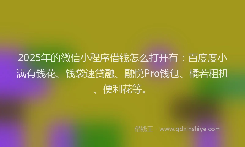 2025年的微信小程序借钱怎么打开有：百度度小满有钱花、钱袋速贷融、融悦Pro钱包、橘若租机、便利花等。