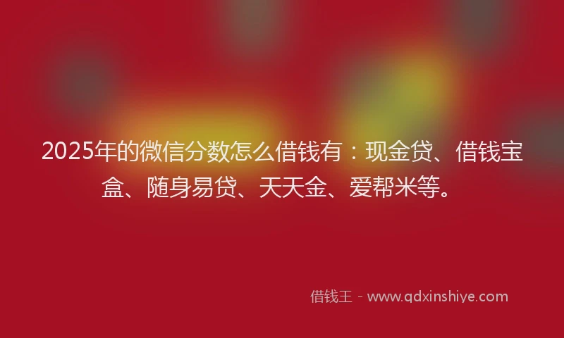 2025年的微信分数怎么借钱有：现金贷、借钱宝盒、随身易贷、天天金、爱帮米等。