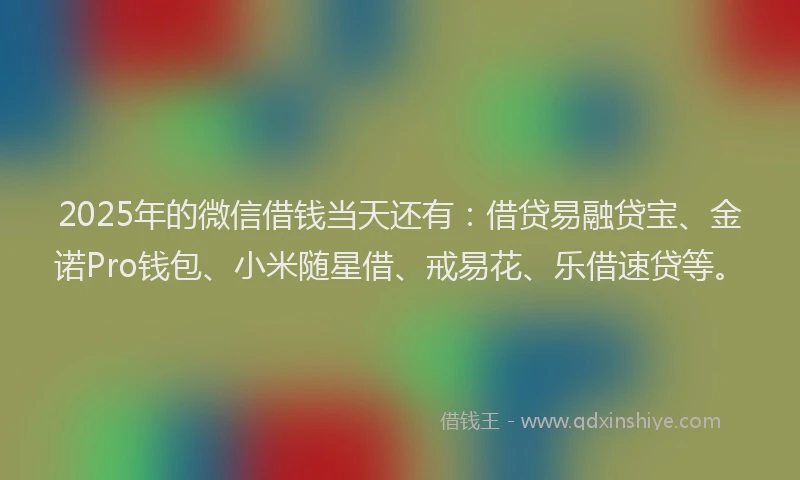 2025年的微信借钱当天还有：借贷易融贷宝、金诺Pro钱包、小米随星借、戒易花、乐借速贷等。