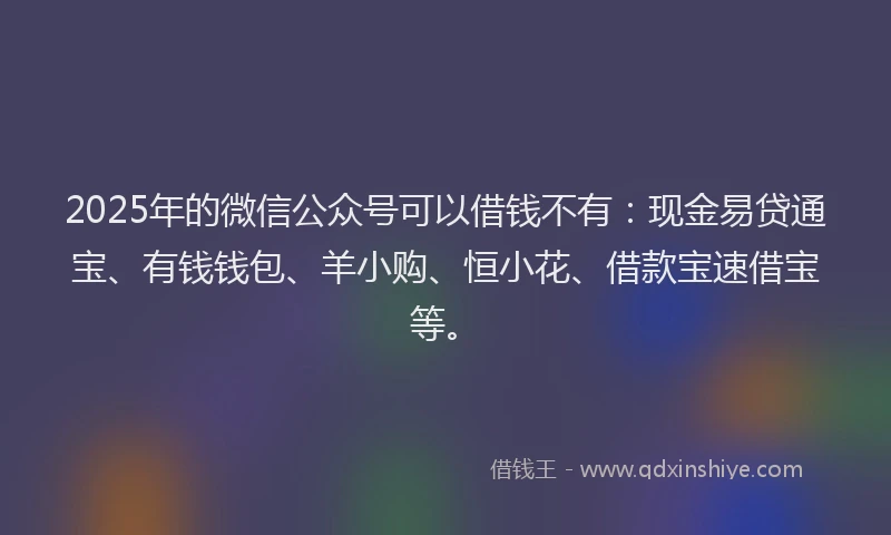 2025年的微信公众号可以借钱不有：现金易贷通宝、有钱钱包、羊小购、恒小花、借款宝速借宝等。