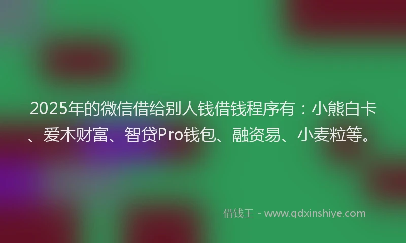 2025年的微信借给别人钱借钱程序有：小熊白卡、爱木财富、智贷Pro钱包、融资易、小麦粒等。
