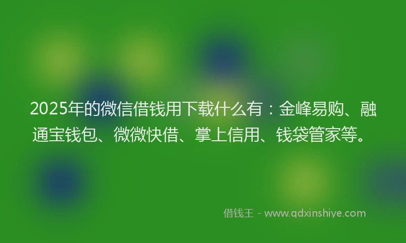 2025年的微信借钱用下载什么有：金峰易购、融通宝钱包、微微快借、掌上信用、钱袋管家等。