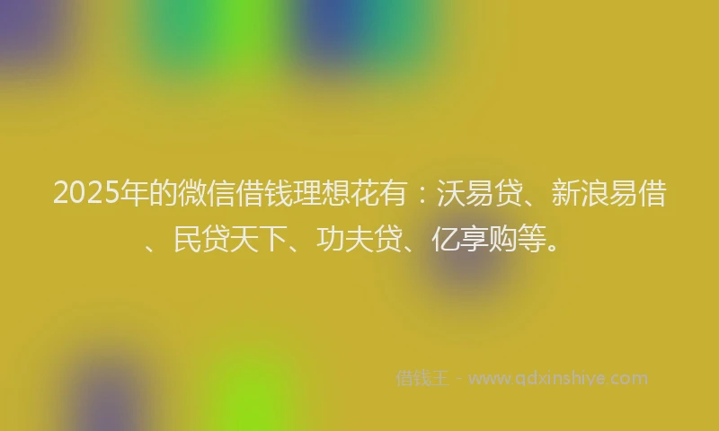 2025年的微信借钱理想花有：沃易贷、新浪易借、民贷天下、功夫贷、亿享购等。