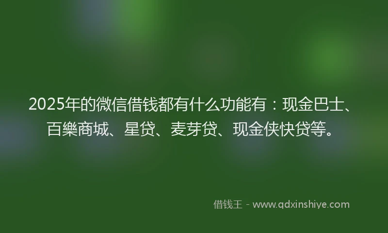 2025年的微信借钱都有什么功能有：现金巴士、百樂商城、星贷、麦芽贷、现金侠快贷等。