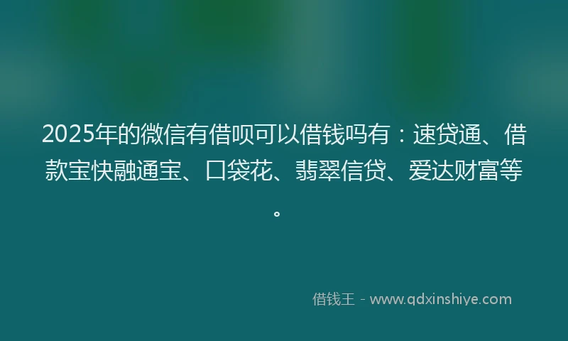 2025年的微信有借呗可以借钱吗有：速贷通、借款宝快融通宝、口袋花、翡翠信贷、爱达财富等。