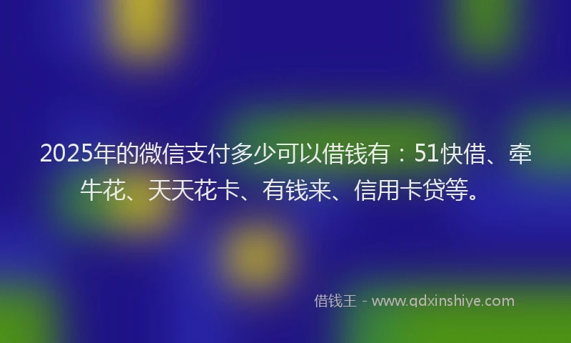 2025年的微信支付多少可以借钱有:51快借、牵牛花、天天花卡、有钱来、信用卡贷等。