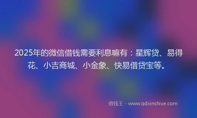 2025年的微信借钱需要利息嘛有：星辉贷、易得花、小吉商城、小金象、快易借贷宝等。