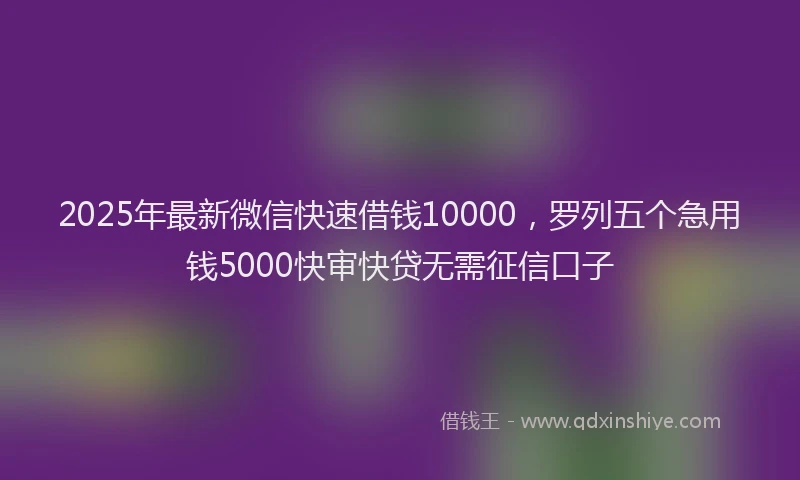 2025年最新微信快速借钱10000，罗列五个急用钱5000快审快贷无需征信口子