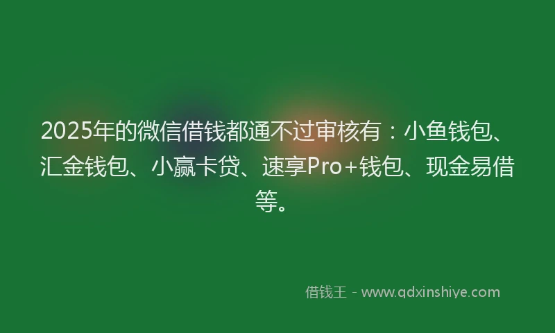 2025年的微信借钱都通不过审核有：小鱼钱包、汇金钱包、小赢卡贷、速享Pro+钱包、现金易借等。