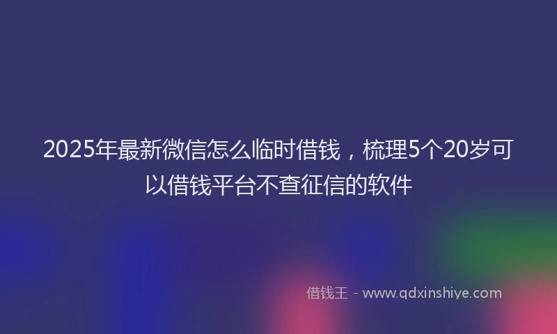 2025年最新微信怎么临时借钱，梳理5个20岁可以借钱平台不查征信的软件