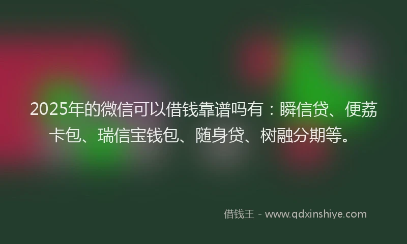2025年的微信可以借钱靠谱吗有：瞬信贷、便荔卡包、瑞信宝钱包、随身贷、树融分期等。