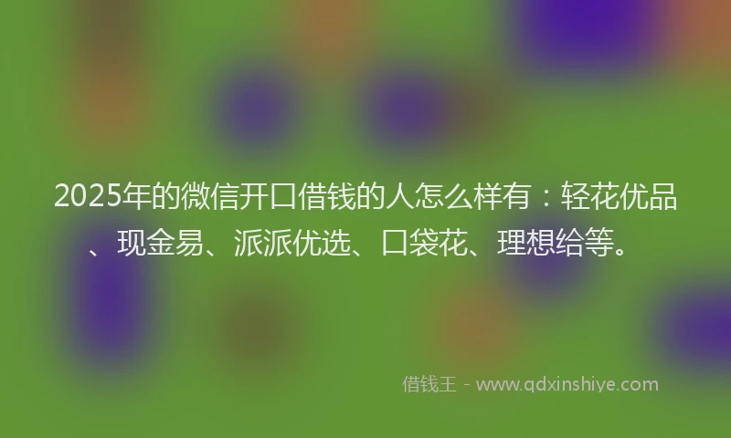 2025年的微信开口借钱的人怎么样有：轻花优品、现金易、派派优选、口袋花、理想给等。