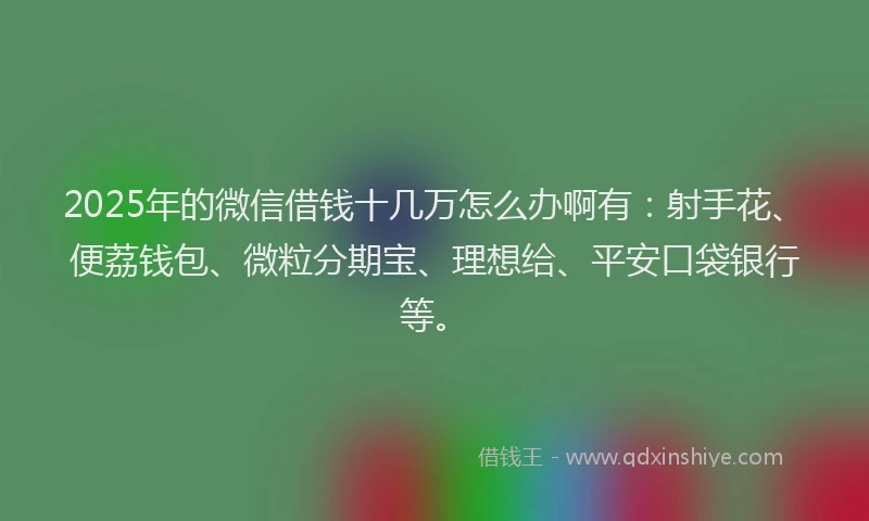 2025年的微信借钱十几万怎么办啊有：射手花、便荔钱包、微粒分期宝、理想给、平安口袋银行等。