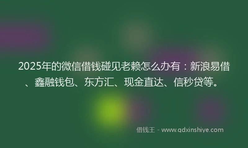 2025年的微信借钱碰见老赖怎么办有：新浪易借、鑫融钱包、东方汇、现金直达、信秒贷等。