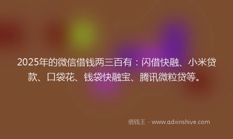 2025年的微信借钱两三百有：闪借快融、小米贷款、口袋花、钱袋快融宝、腾讯微粒贷等。