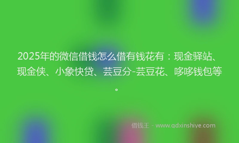 2025年的微信借钱怎么借有钱花有：现金驿站、现金侠、小象快贷、芸豆分-芸豆花、哆哆钱包等。