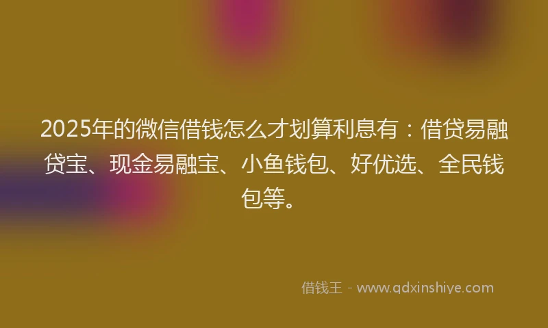 2025年的微信借钱怎么才划算利息有：借贷易融贷宝、现金易融宝、小鱼钱包、好优选、全民钱包等。