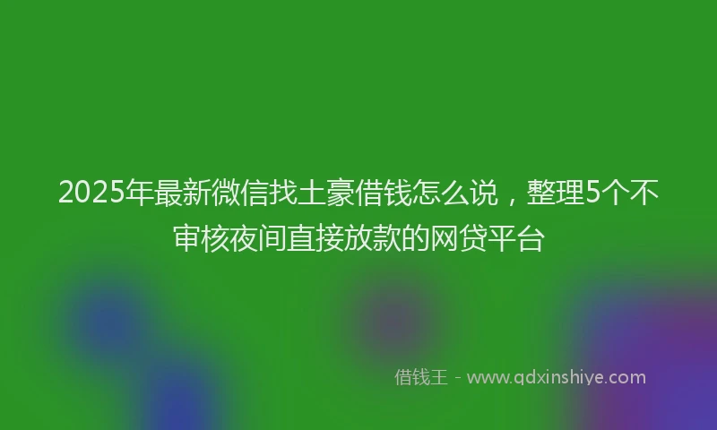 2025年最新微信找土豪借钱怎么说，整理5个不审核夜间直接放款的网贷平台