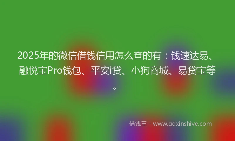 2025年的微信借钱信用怎么查的有：钱速达易、融悦宝Pro钱包、平安i贷、小狗商城、易贷宝等。