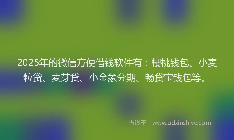 2025年的微信方便借钱软件有：樱桃钱包、小麦粒贷、麦芽贷、小金象分期、畅贷宝钱包等。