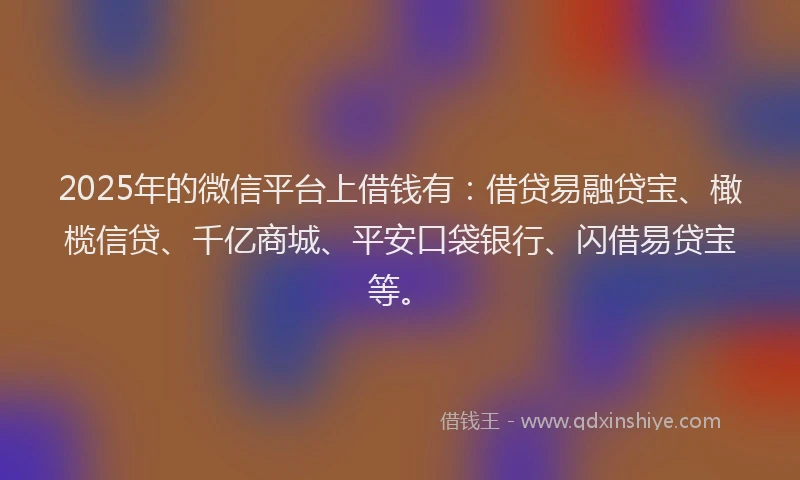 2025年的微信平台上借钱有：借贷易融贷宝、橄榄信贷、千亿商城、平安口袋银行、闪借易贷宝等。