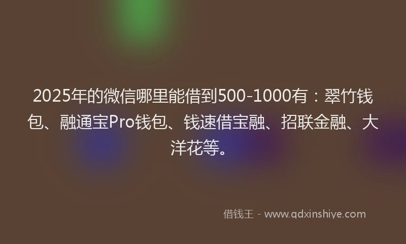 2025年的微信哪里能借到500-1000有：翠竹钱包、融通宝Pro钱包、钱速借宝融、招联金融、大洋花等。