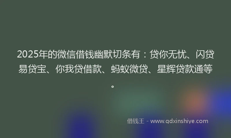 2025年的微信借钱幽默切条有：贷你无忧、闪贷易贷宝、你我贷借款、蚂蚁微贷、星辉贷款通等。