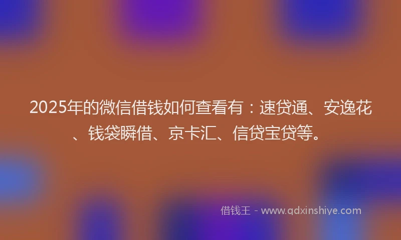 2025年的微信借钱如何查看有：速贷通、安逸花、钱袋瞬借、京卡汇、信贷宝贷等。