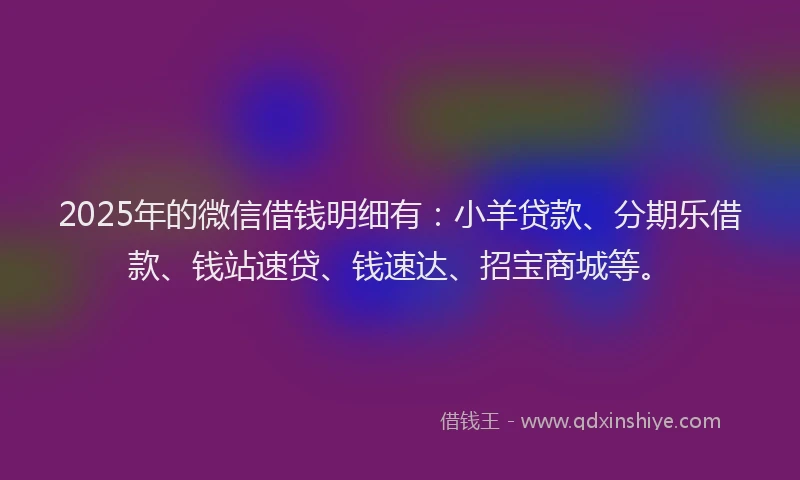 2025年的微信借钱明细有：小羊贷款、分期乐借款、钱站速贷、钱速达、招宝商城等。