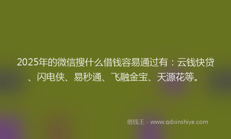 2025年的微信搜什么借钱容易通过有：云钱快贷、闪电侠、易秒通、飞融金宝、天源花等。