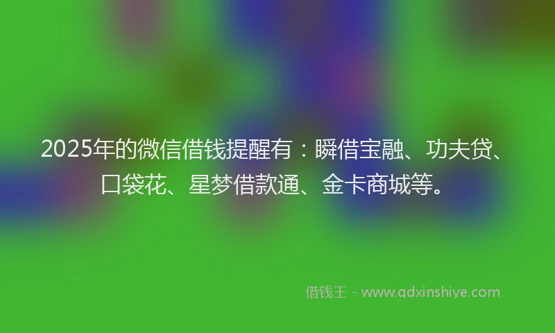 2025年的微信借钱提醒有：瞬借宝融、功夫贷、口袋花、星梦借款通、金卡商城等。