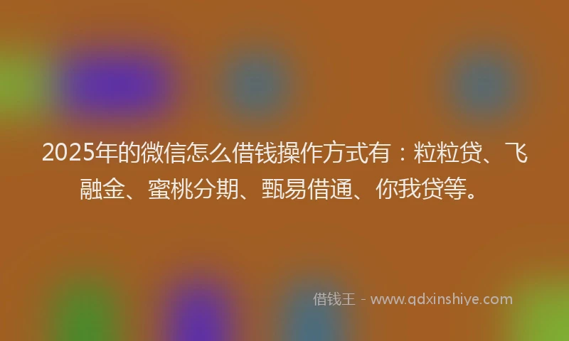 2025年的微信怎么借钱操作方式有：粒粒贷、飞融金、蜜桃分期、甄易借通、你我贷等。
