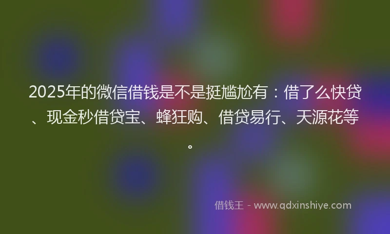 2025年的微信借钱是不是挺尴尬有：借了么快贷、现金秒借贷宝、蜂狂购、借贷易行、天源花等。