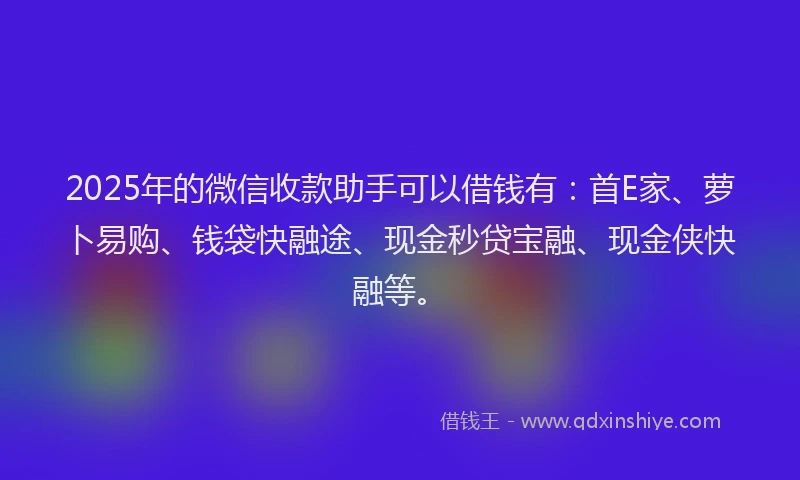 2025年的微信收款助手可以借钱有：首E家、萝卜易购、钱袋快融途、现金秒贷宝融、现金侠快融等。